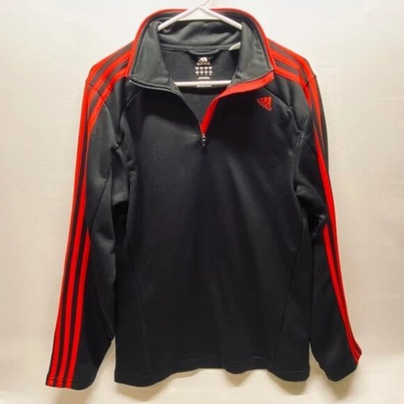 Adidas Performance 1/4 Zip Jacket Men's Small Black Red 3 Stripe Shoulder Pocket - Picture 4 of 11